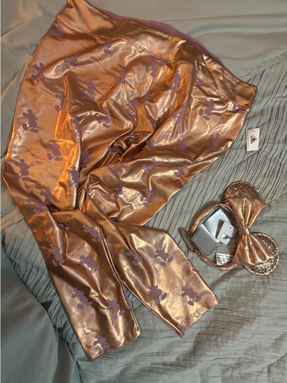 Metallic Rose Gold Mickey Mouse Leggings with matching ears